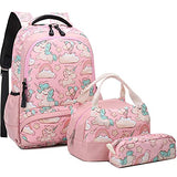 Meisohua School Backpacks Set Girls Unicorn Backpack with Lunch Bag and Pencil Case Kids 3 in 1 Bookbags Set School Bag for Elementary Preschool Water Resistant (Pink)