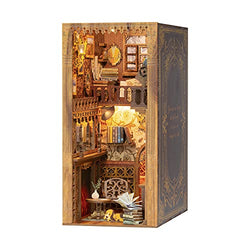 Fsolis DIY Book Nook Kit, DIY Dollhouse BookNook Bookshelf Insert Personalized Assembled Bookends 3D Wooden Puzzle Booknook Miniature Kit (YS05)