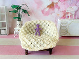 Miniature Knitting Blanket for Doll Furniture. Handmade Crochet Ivory Plaid