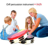 Bestmemories Percussion Instrument 10 Inch Double Row Colorful Tambourine Rainbow Tambourine Hand Drums Stage Props for Students Children Kids Playing (C: 10 in)