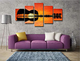 Painting Canvas Wall Art 5 Panel Guitar Shape Tree Picture Living Room Decor Modern Artwork for Wall Sunset Background Poster Giclee Prints Framed Gallery-Wrapped Ready to Hang(60''Wx32''H)