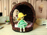 1/6 Scale Dollhouse Furniture, Wicker Cocoon Chair. Miniature Garden Hutch BJD