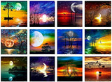 12-Pack DIY 5D Diamond Painting Set, Diamond Painting Set for Adults, Full Diamond Art, Wall Decor Art Craft, Star Moon Forest Landscape Art Painting 12" x 12"