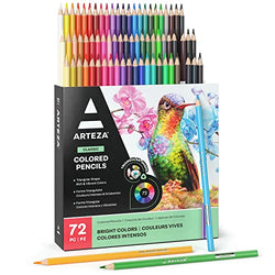 Arteza Colored Pencils with Case, 72 Assorted Vibrant Colors, Pencil Crayons for Coloring Books and Journals, Triangular Shape, Art Supplies