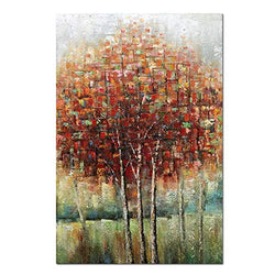 Boiee Art,24x36Inch Hand-Painted Red Birch Trees Vertical Oil Paintings Fall Landscape Artwork Abstract Autumn Tree Canvas Painting Modern Home Decor Art Wood Inside Hanging Wall Decoration Oil Hand Painting