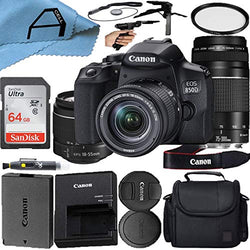 Canon EOS 850D / Rebel T8i Digital SLR Camera with EF-S 18-55mm f/4-5.6 is STM + EF 75-300mm f/4-5.6 III Lens Kits + SanDisk 64GB Memory Card + Case + A-Cell Accessory Bundle