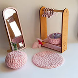 Wooden wardrobe for doll – scale 1:6 doll clothes rack, mirror for doll house