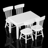 Zungtin 5pcs White Dining Table Chair Model Set 1:12 Dollhouse Miniature Furniture