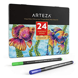 ARTEZA Inkonic Fineliners Fine Point Pens, Set of 24 Fine Tip Markers with Color Numbers, 0.4mm