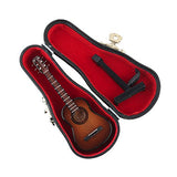 Dselvgvu Wooden Miniature Guitar with Stand and Case Mini Musical Instrument Replica Collectible Miniature Dollhouse Model Home Decoration (Classic Guitar:Brown, 3.93"x1.42"x0.56")