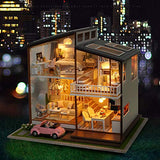 Kisoy Romantic and Cute Dollhouse Miniature DIY House Kit Creative Room Perfect DIY Gift for Friends, Lovers and Families (Idyllic Period) with Dust Proof Cover and Toy Car