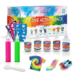 35 Colors Tie Dye Kit Fabric Dye Set, 3D Fabric Paints, Great for Party, Large Groups. 319 Pack Complete with Rubber Bands, Aprons, Gloves, Stencils and Table Covers for Arts Crafts Projects.
