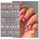JMEOWIO 3D Embossed Fruit Strawberry Lemon Nail Art Stickers Decals Self-Adhesive Pegatinas Uñas 5D Spring Summer Nail Supplies Nail Art Design Decoration Accessories 4 Sheets