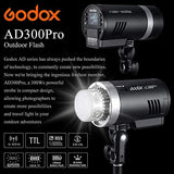 Godox AD300Pro AD300 Pro Strobe Flash, Studio/Outdoor Flash with 300Ws 2.4G 1/8000s HSS Flash, 320 Full Power Flashes, 12W Modeling Lamp, Recharagable Lithium Battery Monolight