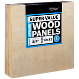 Artlicious - 4 Super Value Wood Panel Boards - Great Alternative to Canvas Panels, Stretched Canvas & Canvas Rolls (12x12, Standard Profile)
