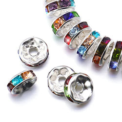 Hiswan Roundelle Spacer Beads - 8mm 100Pcs Glass Crystal Rhinestone Beads for Jewelry Making Round Spacer Beads for Bracelets Pens Making (Silver Multicolor)