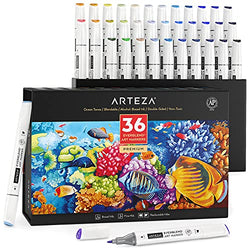 Arteza Art Alcohol Markers, Set of 36 Colors, Ocean Tones, Medium Chisel & Fine Tip, Art Supplies for Drawing & Sketching