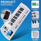 Pyle Portable Piano Keytar Electric Keyboard 37 Keys w/Microphone & Carry Strap, Sustain Controller, Rechargeable Battery - Digital Karaoke Keyboard - Compact Musical Piano White - PKBRD37WT