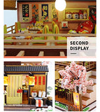 Flever Dollhouse Miniature DIY House Kit Creative Room with Furniture for Romantic Valentine's Gift(Sakura Sushi House)