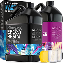 Clear Pour 32oz Epoxy Resin Kit - Crystal Clear Epoxy Resin Kit - Art Resin, Craft, Jewelry Casting, DIY, Tumblers, Wood & Resin Molds (16oz x 2)