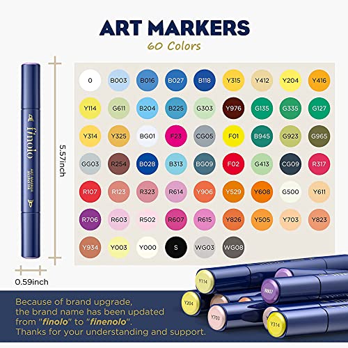 finenolo Dual Tip Art Markers, Alcohol Brush Markers Set for