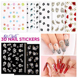 NiceDeco 50 Sheets 3D Design Self-Adhesive Tip Nail Stickers Nail Art Tattoo Nail Decals DIY Nail Art Decoration Flower/Butterfly/Fishes/Stars/Cat/Halloween Skull/Moustache/Lace