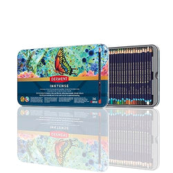 Derwent Inktense Pencils Tin, Set of 36, Great for Holiday Gifts, 4mm Round Core, Firm Texture, Watersoluble, Ideal for Watercolor, Drawing, Coloring and Painting on Paper and Fabric (2301842)