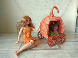 Miniature Pumpkin Carriage, wicker Cinderella Stroller Halloween Dollhouse BJD