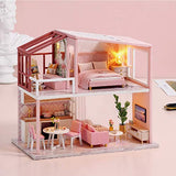 F Fityle DIY Miniature Doll House Kit - Wooden Miniature Dollhouse Model Kit - with Furniture, Led Lights Mini Toy House - The Best Toy Gift for Boys and Girls - Style1