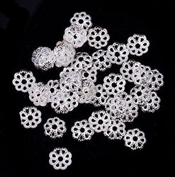 200pc Silver Plated Brass Small Filigree Flower Bead Caps Spacers For Jewelry Making (6mm)