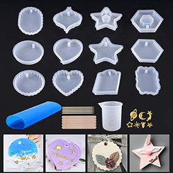 12Pcs Resin Silicone Molds, Epoxy Resin Molds with Hole for Jewelry Pendent, Keychain Craft Making with Star Moon Decorations