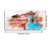 Music Wall Art for Living Room, PIY Cool Guitar Canvas Picture of The Knight Rode Out Like an Arrow on Piano Keyboard, Abstract Musical Theme Painting (Waterproof Artwork, 16x32)