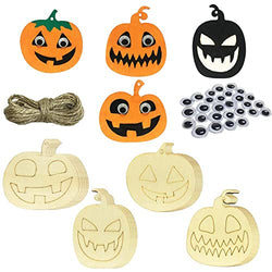 Sunsunstar 20PCS Halloween Thanksgiving Day Unfinished Wooden Cutouts Banner Favor Tags Gift Tags Treats Tags for DIY Kids Cards Crafts Decorations with Pumpkin Cutouts，Strings Googly Wiggle Eyes