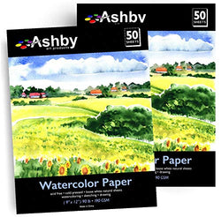 Ashby 100 Sheets of Practice Watercolor Paper (9" x 12") - 190 GSM, Acid-Free and Cold Pressed. Perfect for Painting or Drawing. Wet, Dry and Mixed Media. Bulk Pack
