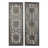 Deco 79 Wood Floral Handmade Intricately Carved Wall Decor, Set of 2 48"H, 16"W, Brown