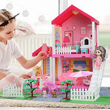 TOY Life Dollhouse - Doll House 4-5 Year Old with Lights - Toddler Girls Doll House 2-3 Year Old 20" x 19" x 11" with 2 Dolls 3 Princess Doll Dream House Rooms, Furniture & Dollhouse Accessories