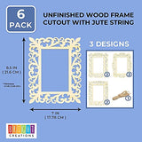 Unfinished Wooden Picture Frames for Crafts with Cutouts and String (6 Pack)