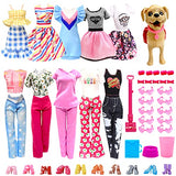 45 Pcs Doll Clothes and Accessories, 1X Dog Pet with Cleaning Toys, 10X Cloth Dresses for Doll Fashion Outfits, Doggy Playset, for 11.5 inch Dolls