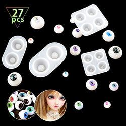 FineInno 27 Pcs Doll Eyes Silicone Molds BJD Resin Eyeball Mould Clear Casting Molds Jewelry Making Epoxy Resin Mold Base DIY 6-22mm Diameter Eyes (Eyeball Molds)