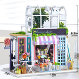 DIY Miniature Dollhouse Kit ,Wooden Miniature Kit Plus Dust Proof,3D House Puzzle Model,Flower Shop Room with Furniture and LED,1:24 Scale Creative Room for Valentine's Day Gift Idea