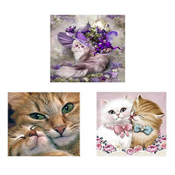 3 Pack 5D DIY Diamond Painting by Number Kits, Full Drill Cats Diamond Embroidery Dotz Art Craft Home Wall Decor (11.81x11.81inch/30x30cm)