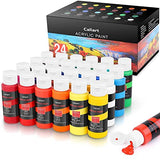 Acrylic Paint Set, Caliart 48 Classic + White Colors (59ml, 2oz) with 24 Brushes Art Craft Paint Supplies for Canvas Halloween Pumpkin Ceramic Rock Painting, Rich Pigments Non Toxic Paints for Kids Be
