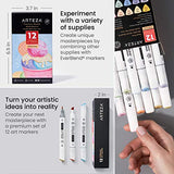 Arteza Alcohol Art Markers, 12 Pastel Colors, Dual-Tip Everblend Pens, Broad Chisel and Fine Tip, Art Supplies for Drawing, Coloring, Designing, Hand-Lettering, and Calligraphy