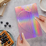 Navkejon Laser PU Hardcover Journal, Magnetic Heart Flap Croco Grain Leather Notebook Rainbow Love Diary 8mm Lined Pages with Bookmarks, 5.9'' x 8.5''