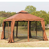 Outsunny 10’ x 10’ Outdoor Patio Gazebo with Beautiful Polyester Curtains, 2-Tier Roof, & Mesh Screen Drapes, Brown