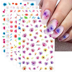 JMEOWIO 10 Sheets Spring Flower Nail Art Stickers Decals Self-Adhesive Pegatinas Uñas Summer Sunflower Leaves Nail Supplies Nail Art Design Decoration Accessories