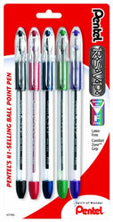 Pentel R.S.V.P. Ballpoint Pen, Fine Line, Assorted Ink, 5 Pack (BK90BP5M)