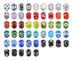 Luxbon 50Pcs Mixed Colorful Handmade Metal Lampwork Glass Beads Murano Glass Beads Fit European