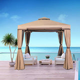 SUNCROWN Outdoor Patio Garden Gazebo 10 x 10 FT All-Season Permanent Gazebo with Vented Soft Canopy, Double Square Tops and Mosquito Netting- Beige, Front Porch, Sand