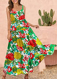 YESNO Summer Dresses for Women Casual Loose Bohemian Floral Dress with Pockets Spaghetti Strap Maxi Dress for Beach Vacation M E75 CR10